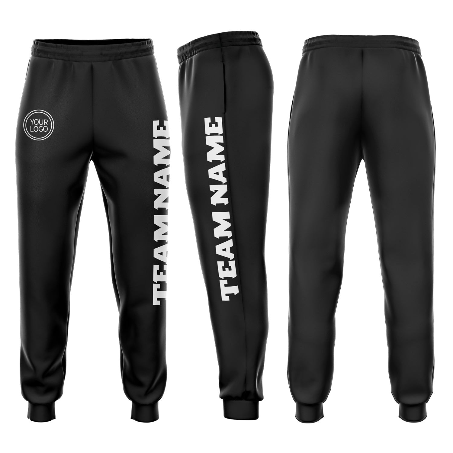 Custom Black White Fleece Jogger Sweatpants photo 1
