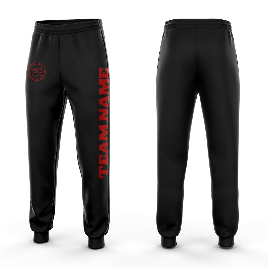 Custom Black Red Fleece Jogger Sweatpants