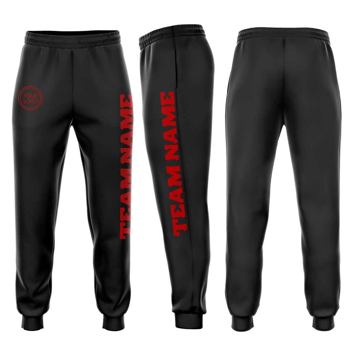 Custom Black Red Fleece Jogger Sweatpants photo 1