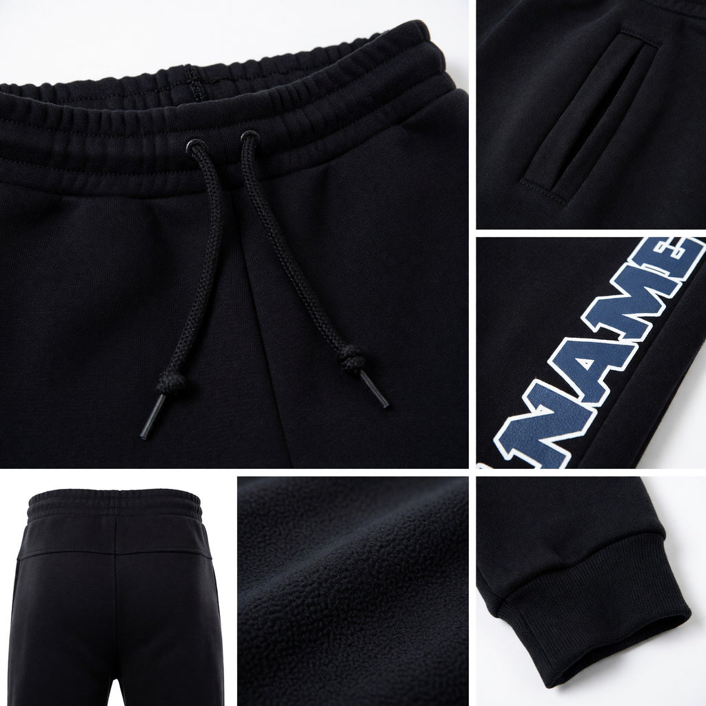 Custom Black Royal-White Fleece Jogger Sweatpants detail