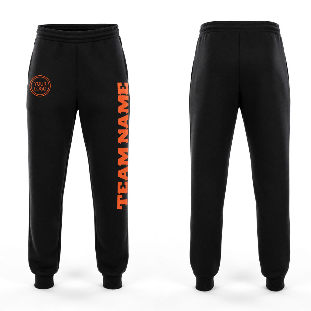 Custom Black Orange Fleece Jogger Sweatpants