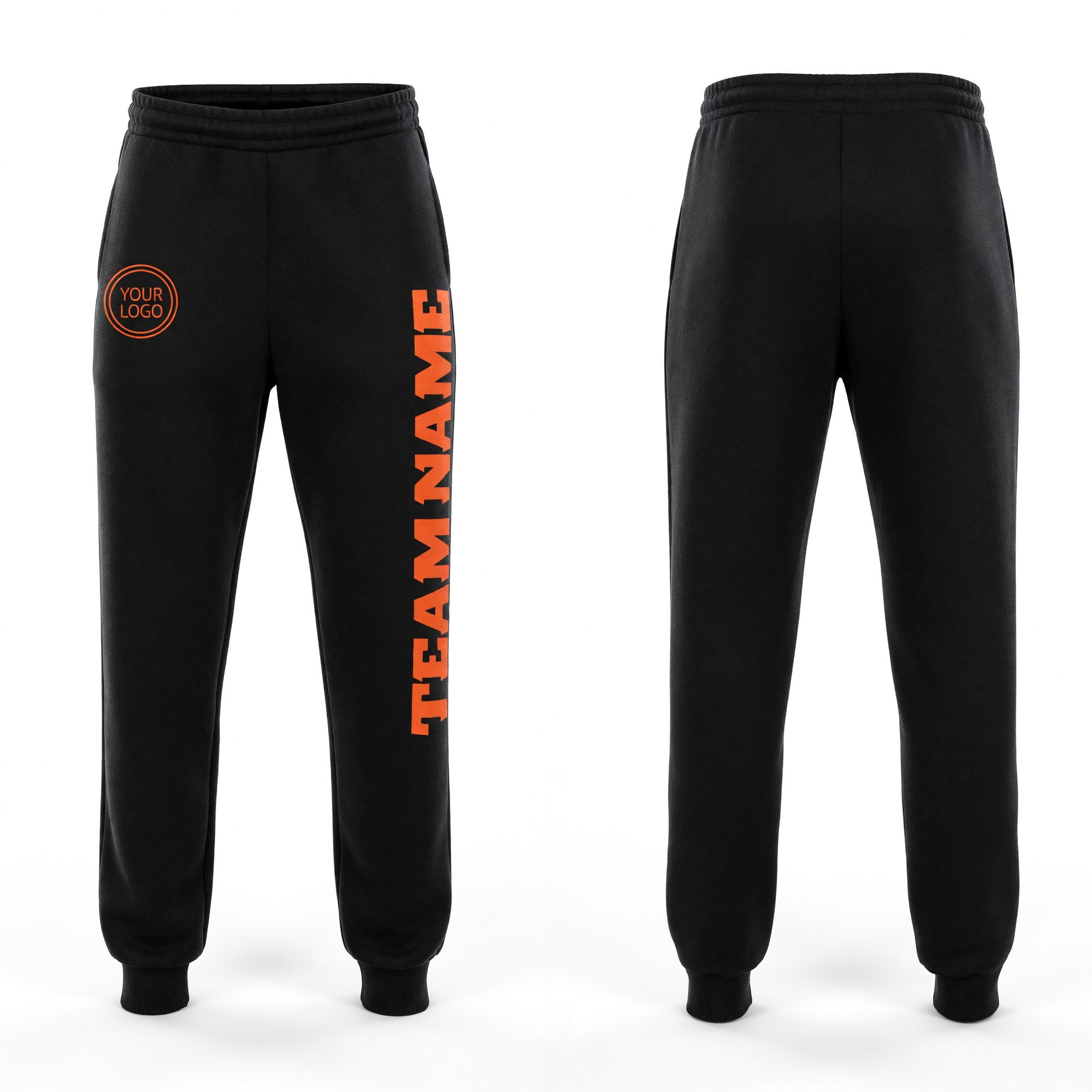 Custom Black Orange Fleece Jogger Sweatpants