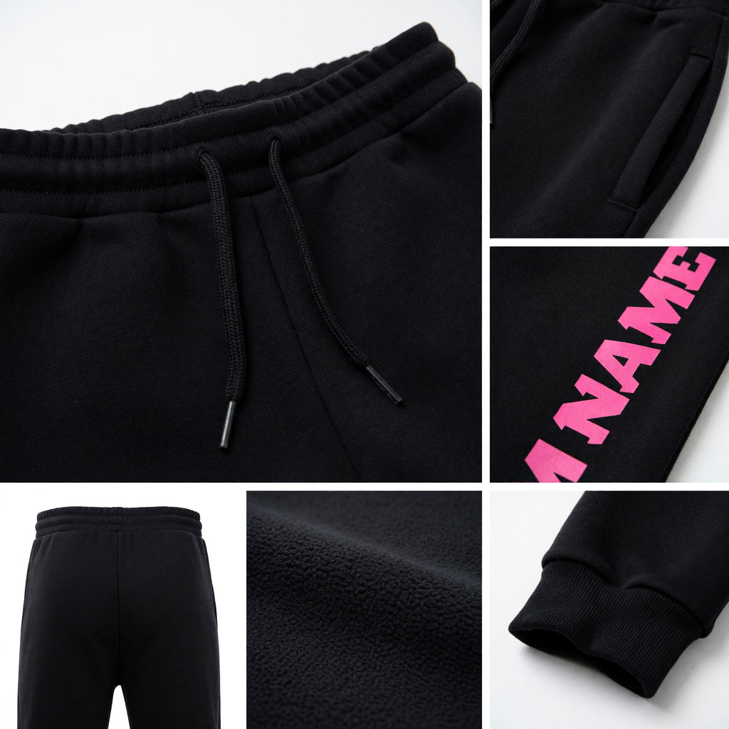 Custom Black Pink Fleece Jogger Sweatpants detail
