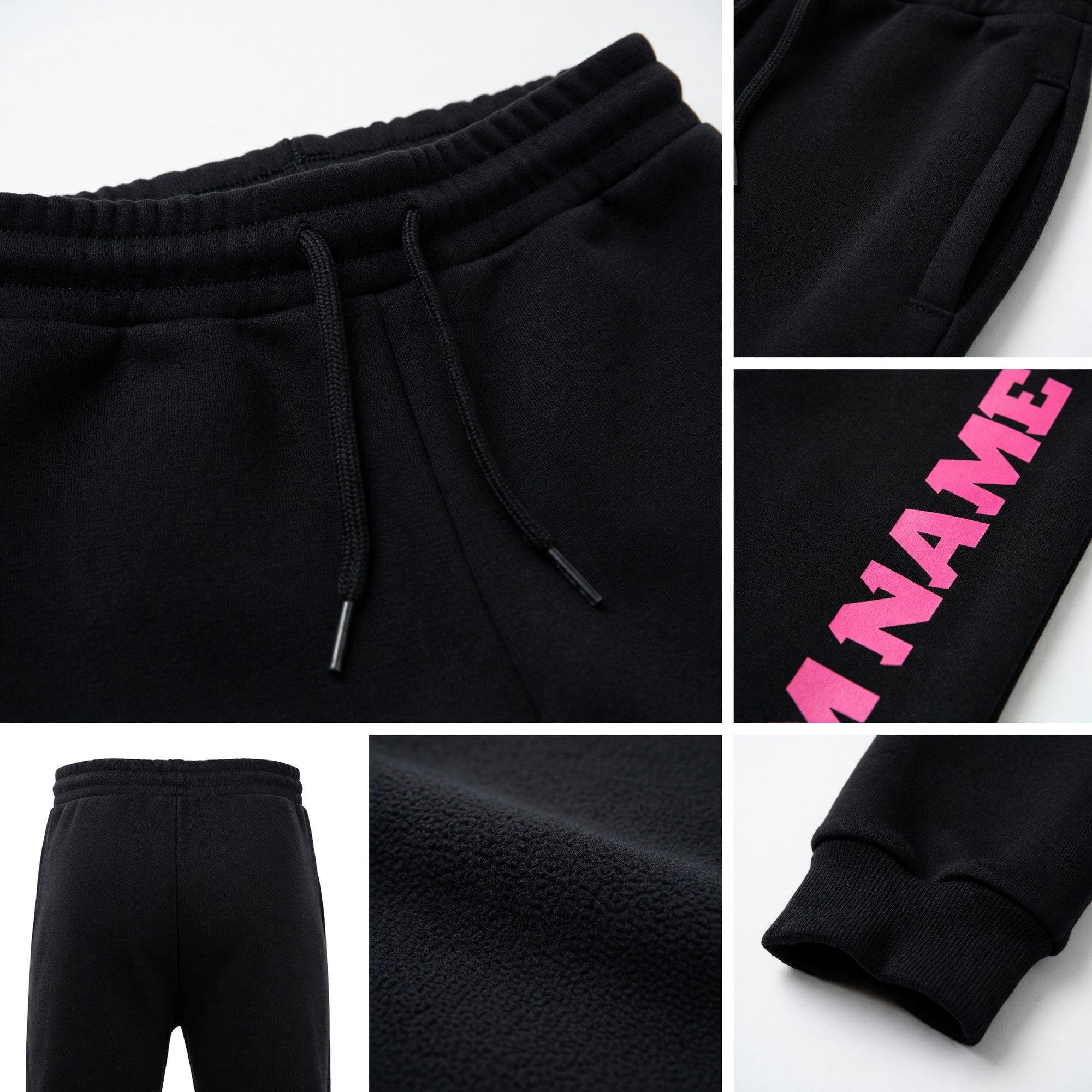 Custom Black Pink Fleece Jogger Sweatpants detail