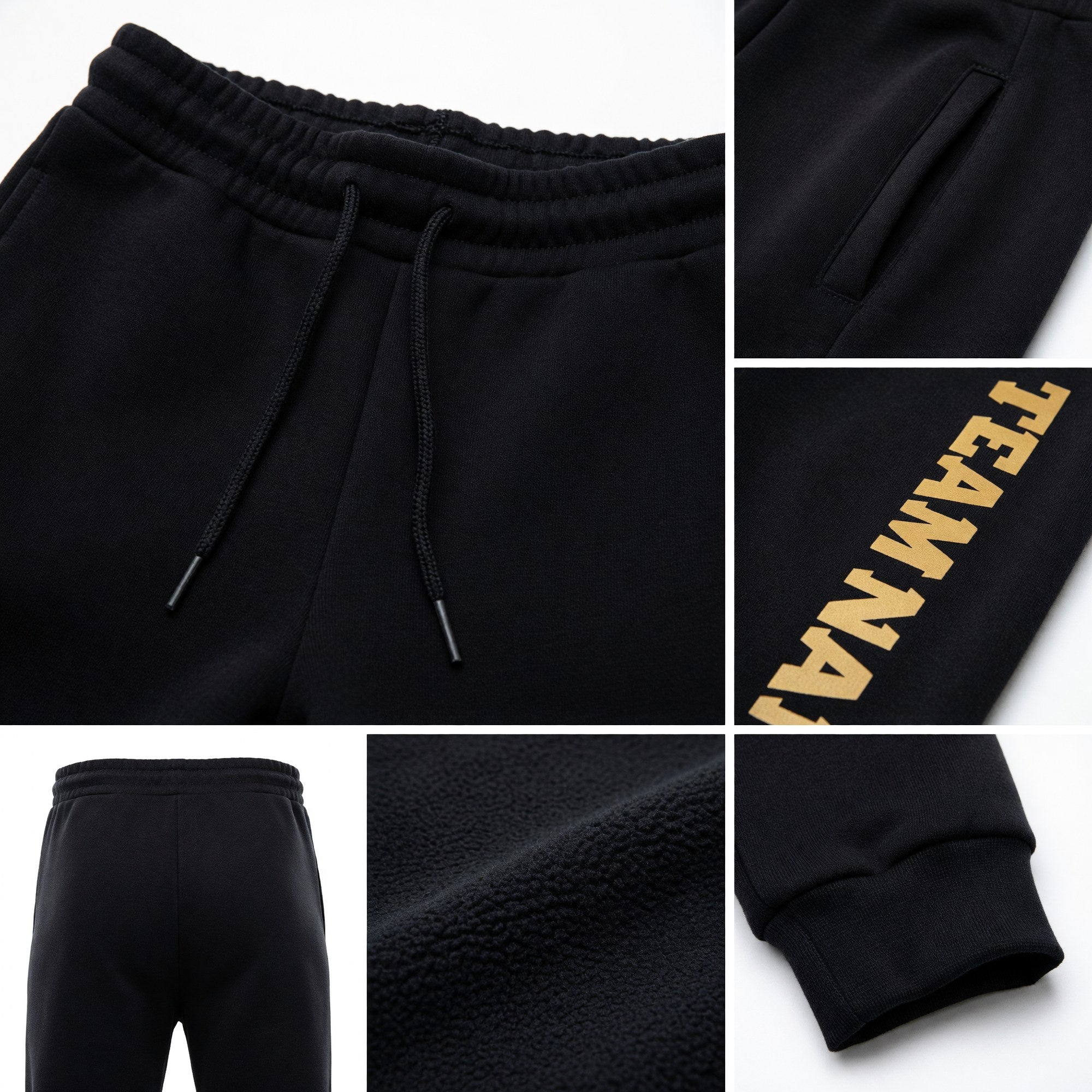 Custom Black Old Gold Fleece Jogger Sweatpants detail