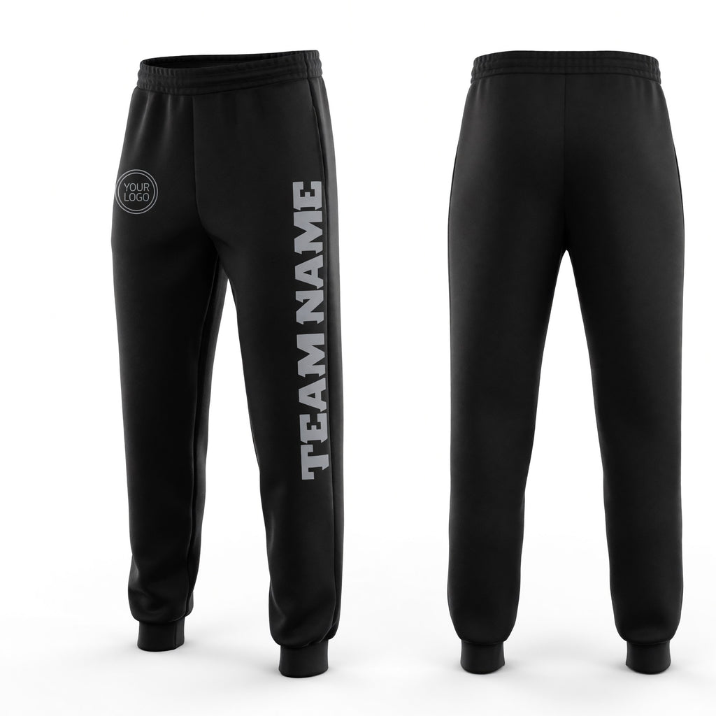 Custom Black Gray Fleece Jogger Sweatpants