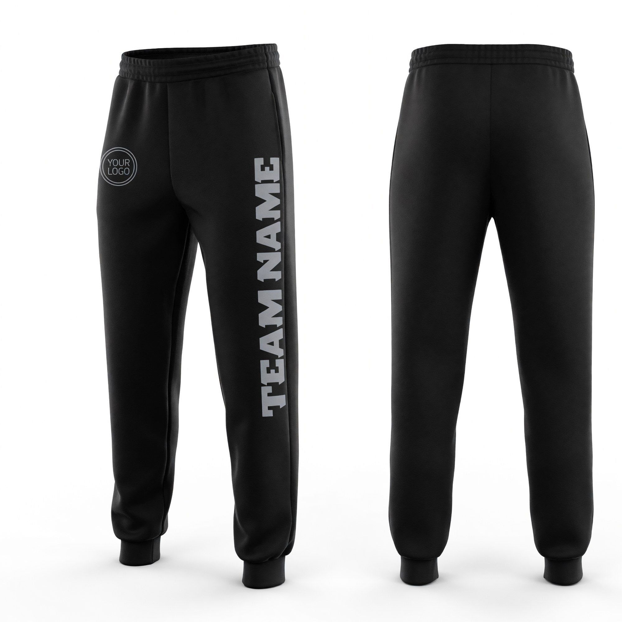 Custom Black Gray Fleece Jogger Sweatpants