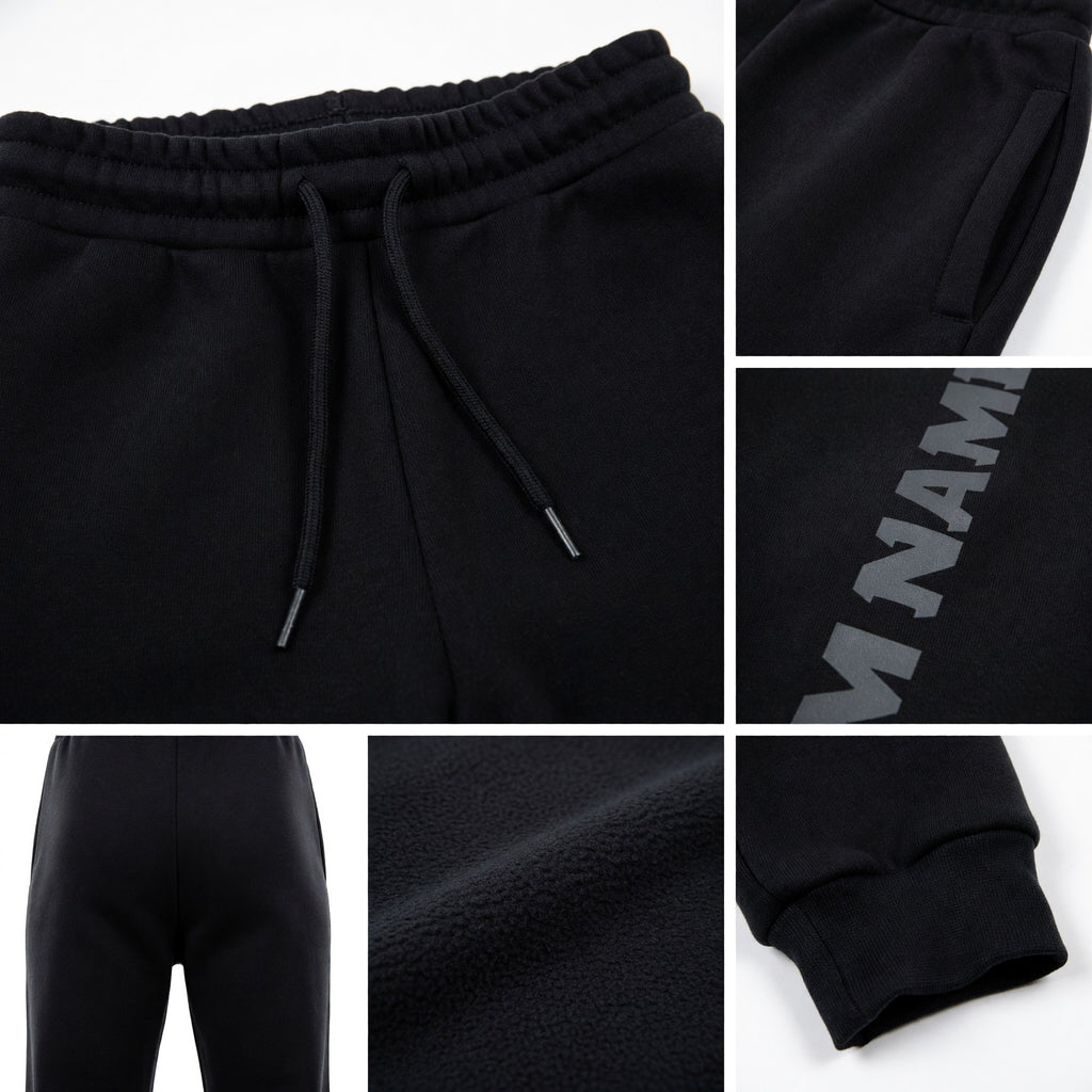 Custom Black Gray Fleece Jogger Sweatpants detail
