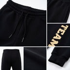 Custom Black Cream Fleece Jogger Sweatpants detail