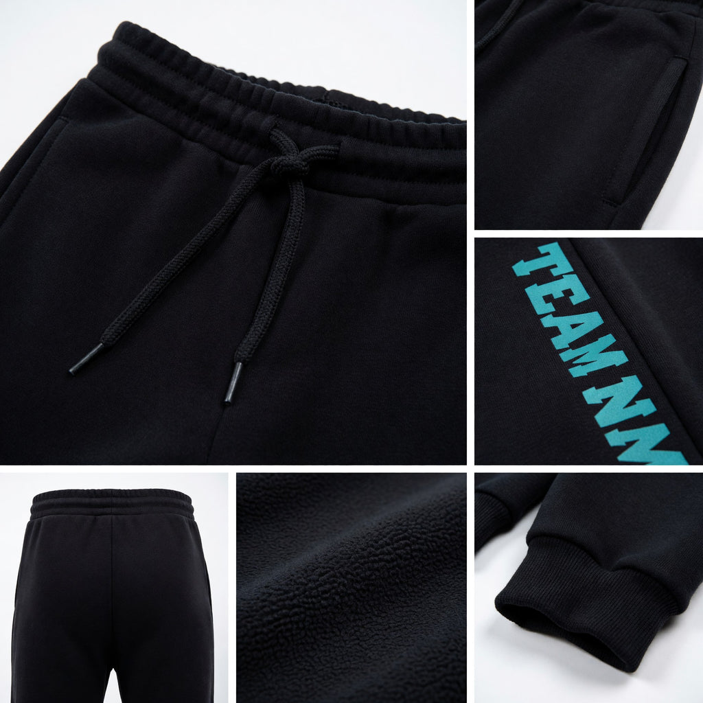 Custom Black Aqua Fleece Jogger Sweatpants detail