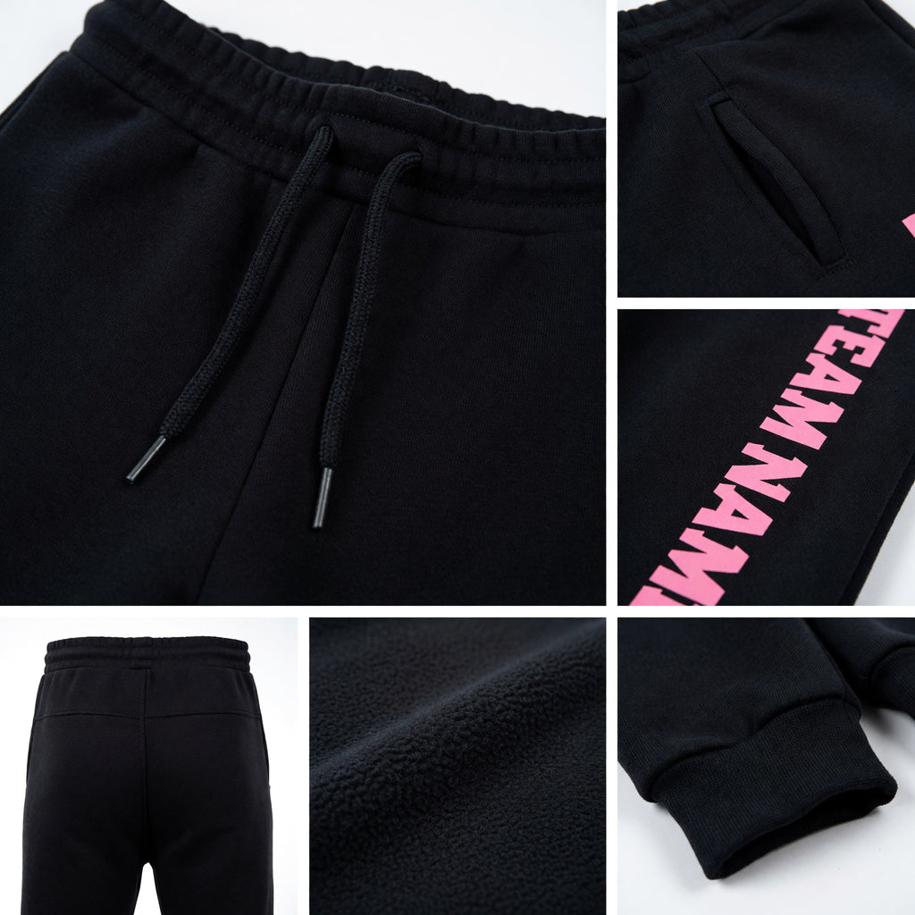 Custom Black Medium Pink Fleece Jogger Sweatpants detail