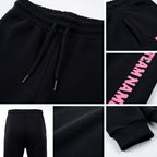 Custom Black Medium Pink Fleece Jogger Sweatpants detail