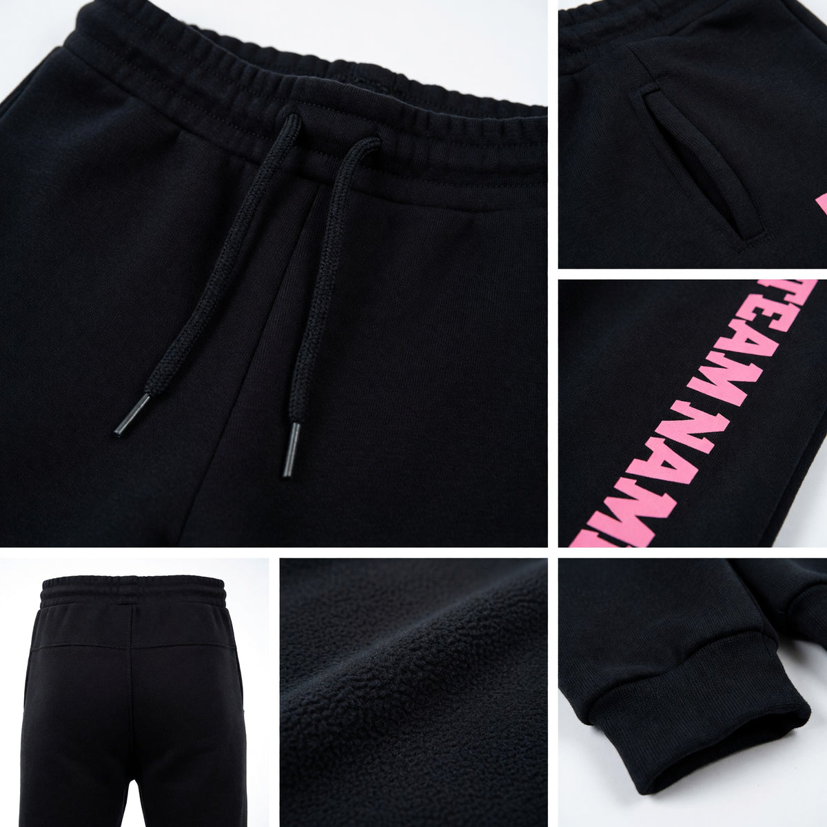 Custom Black Medium Pink Fleece Jogger Sweatpants detail