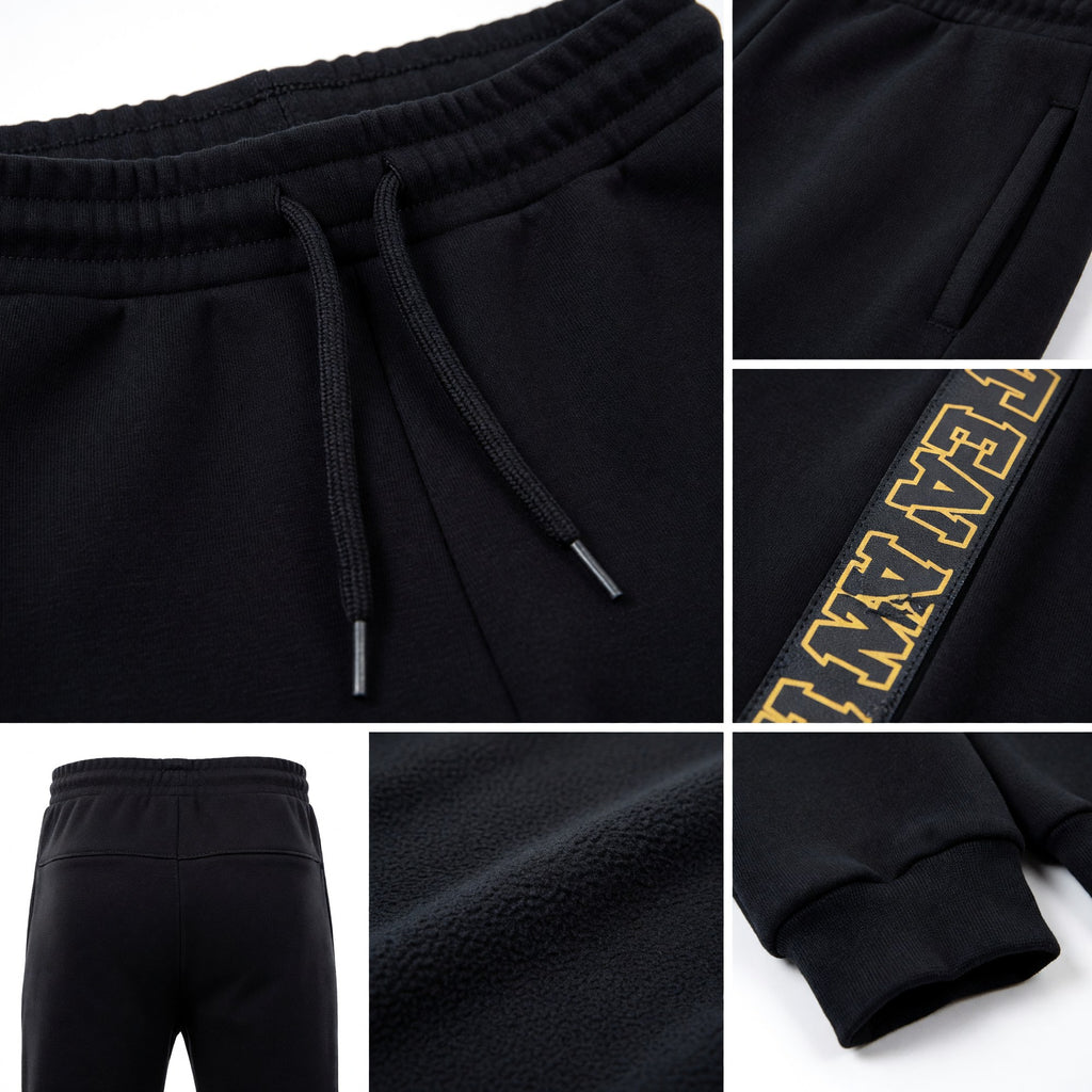 Custom Black Black-Old Gold Fleece Jogger Sweatpants detail