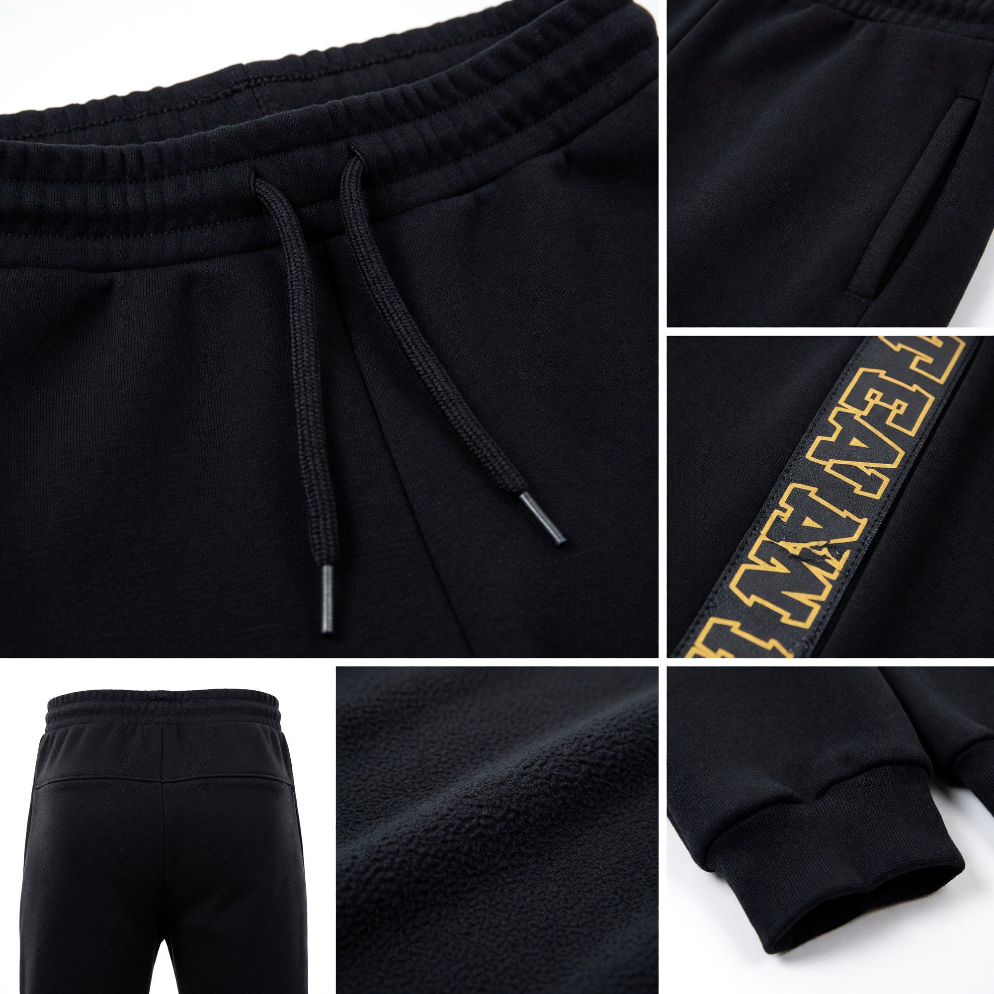 Custom Black Black-Old Gold Fleece Jogger Sweatpants detail