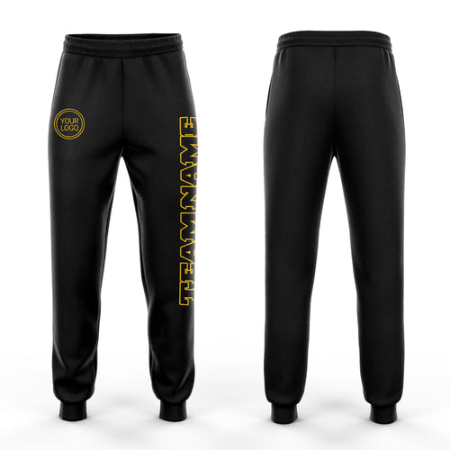 Custom Black Black-Gold Fleece Jogger Sweatpants