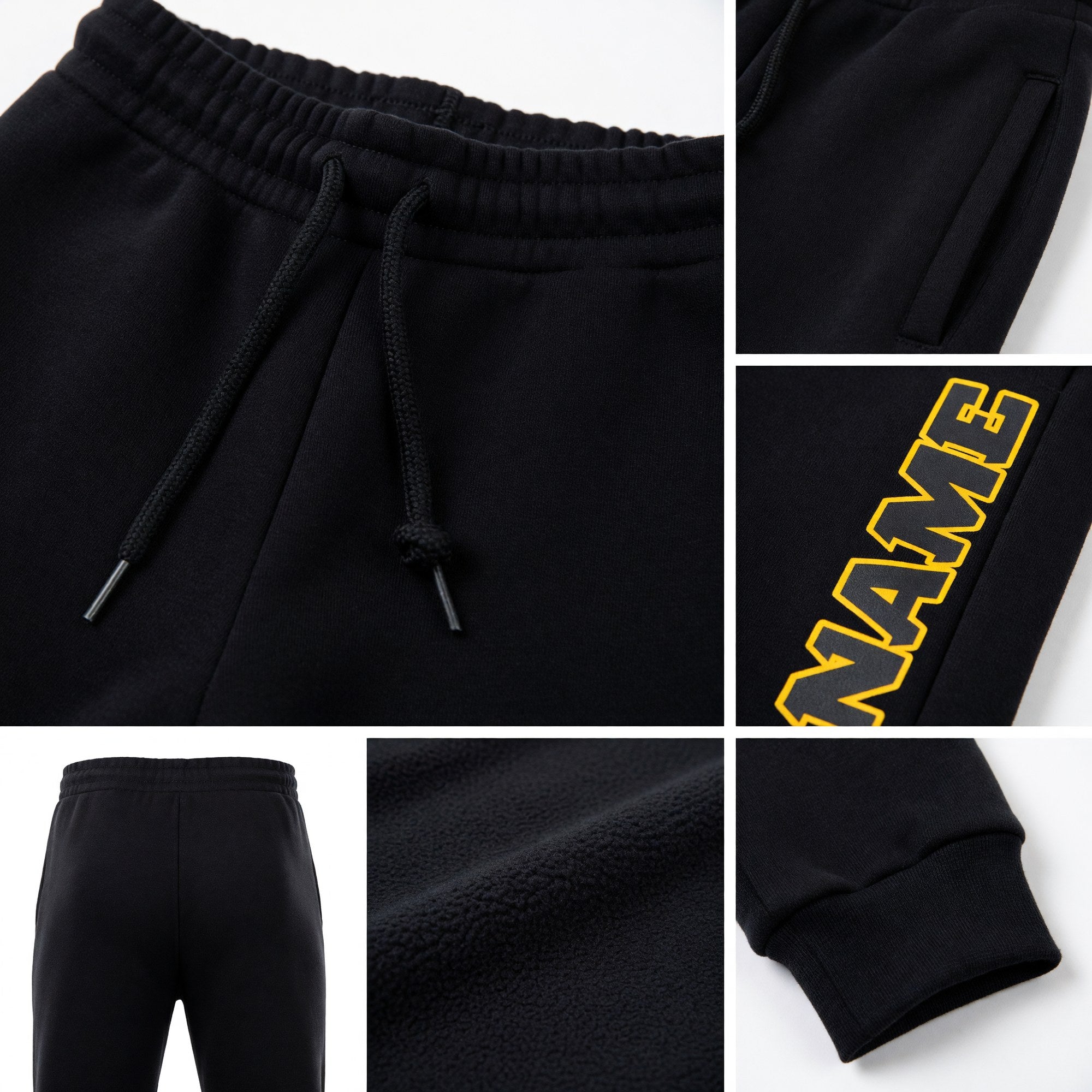 Custom Black Black-Gold Fleece Jogger Sweatpants detail