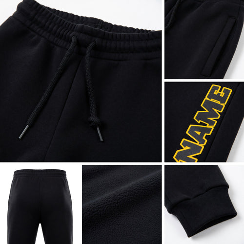 Custom Black Black-Gold Fleece Jogger Sweatpants detail