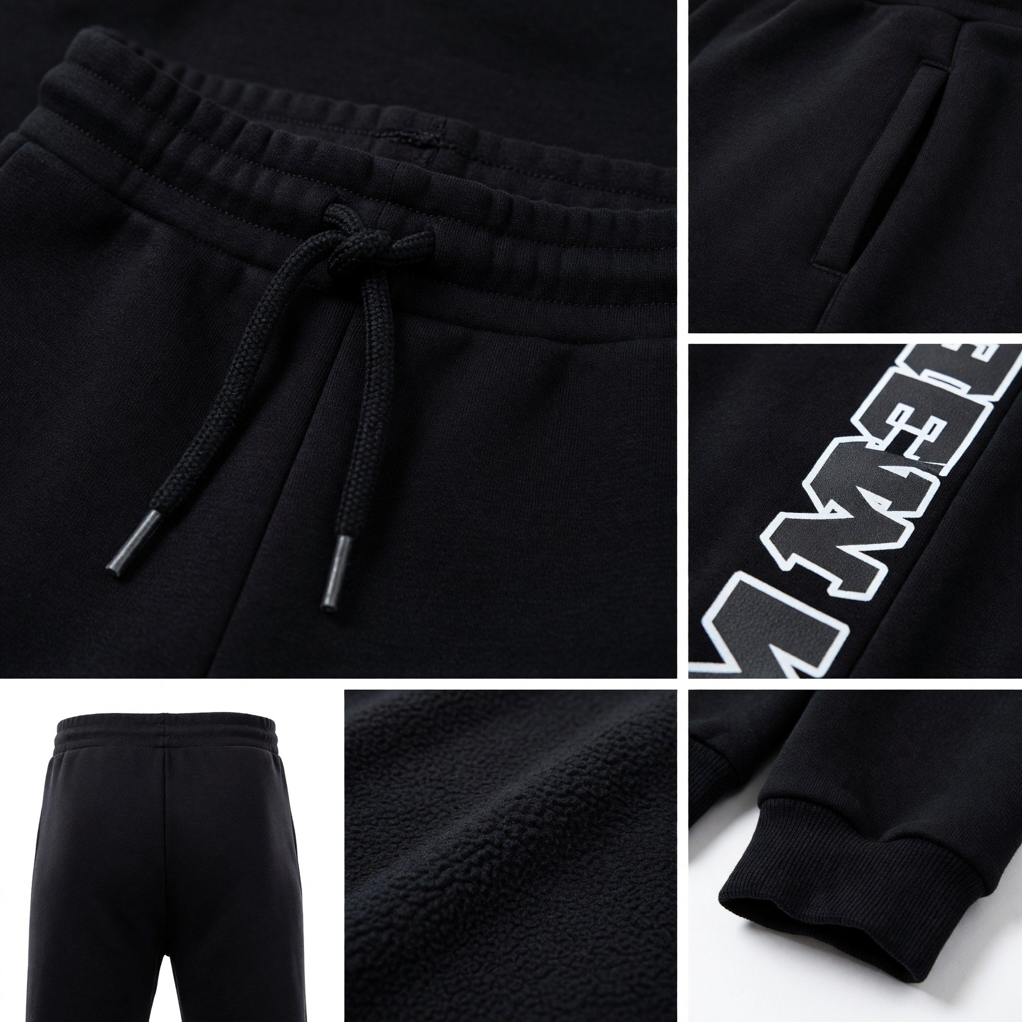 Custom Black Black-Gray Fleece Jogger Sweatpants detail
