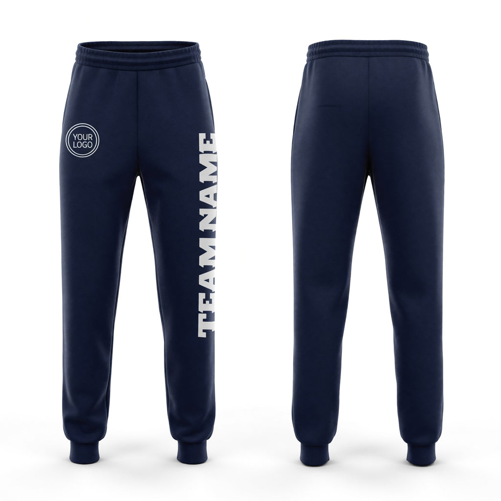 Custom Navy White Fleece Jogger Sweatpants