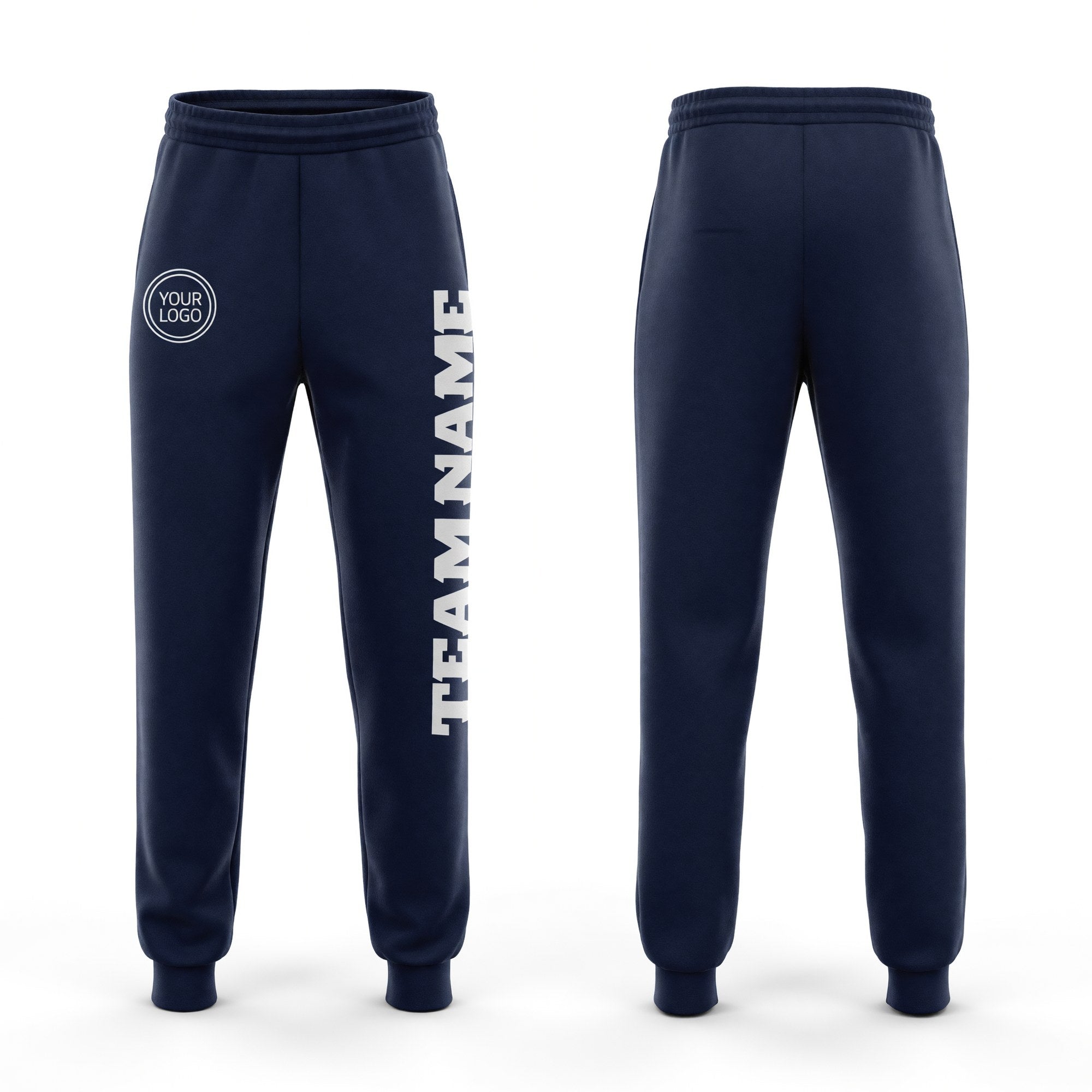 Custom Navy White Fleece Jogger Sweatpants