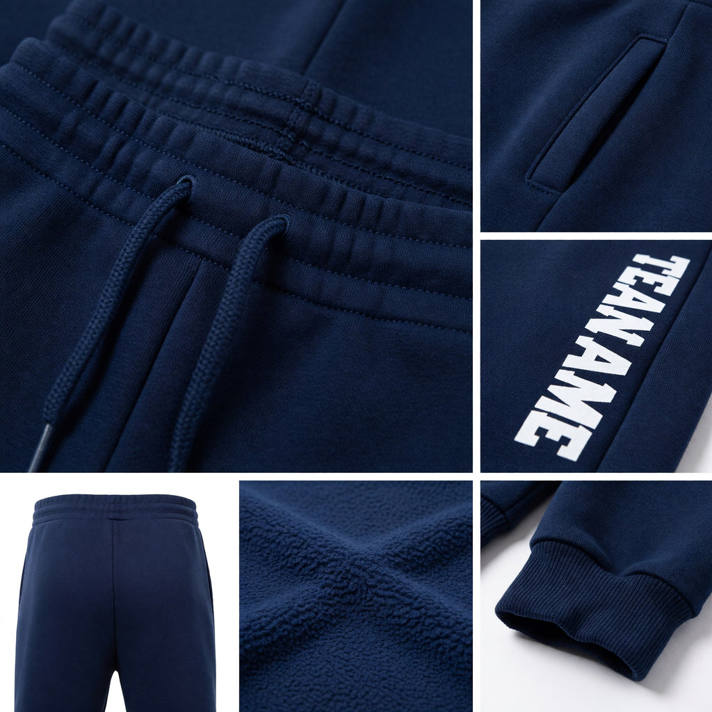 Custom Navy White Fleece Jogger Sweatpants detail