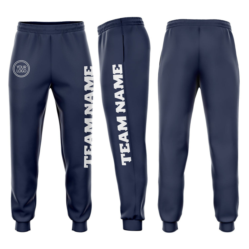 Custom Navy White Fleece Jogger Sweatpants photo 1