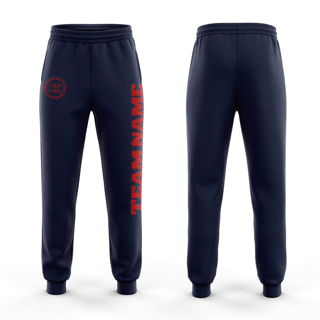 Custom Navy Red Fleece Jogger Sweatpants