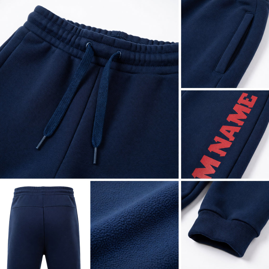Custom Navy Red Fleece Jogger Sweatpants detail