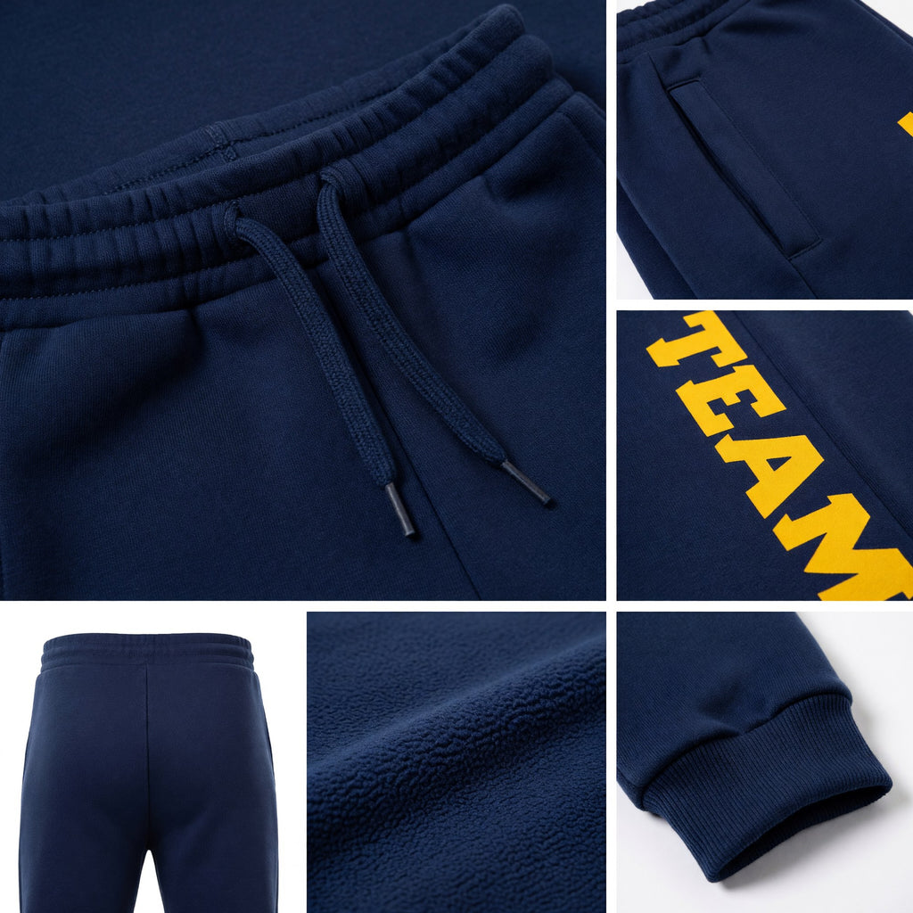 Custom Navy Gold Fleece Jogger Sweatpants detail