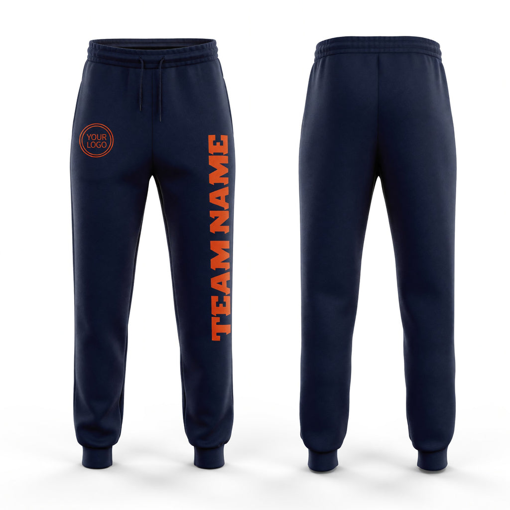 Custom Navy Orange Fleece Jogger Sweatpants