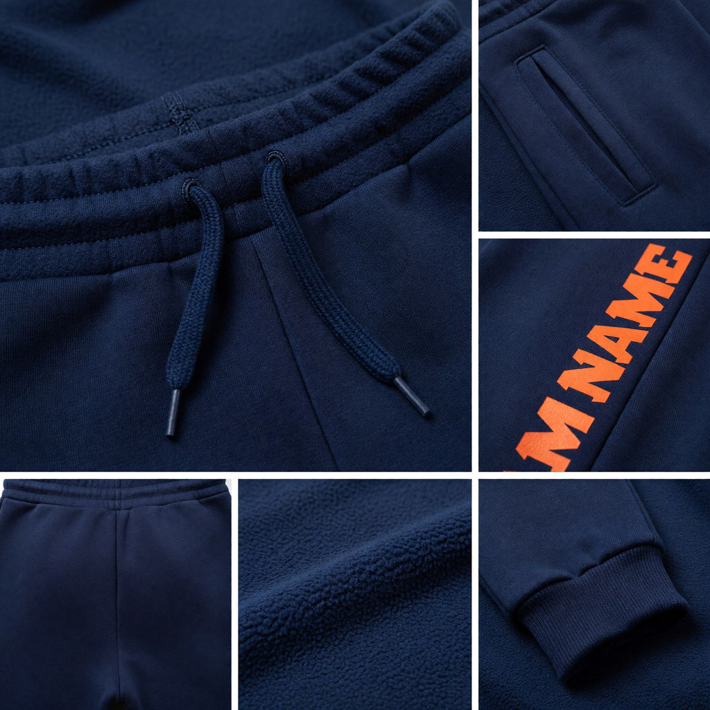 Custom Navy Orange Fleece Jogger Sweatpants detail