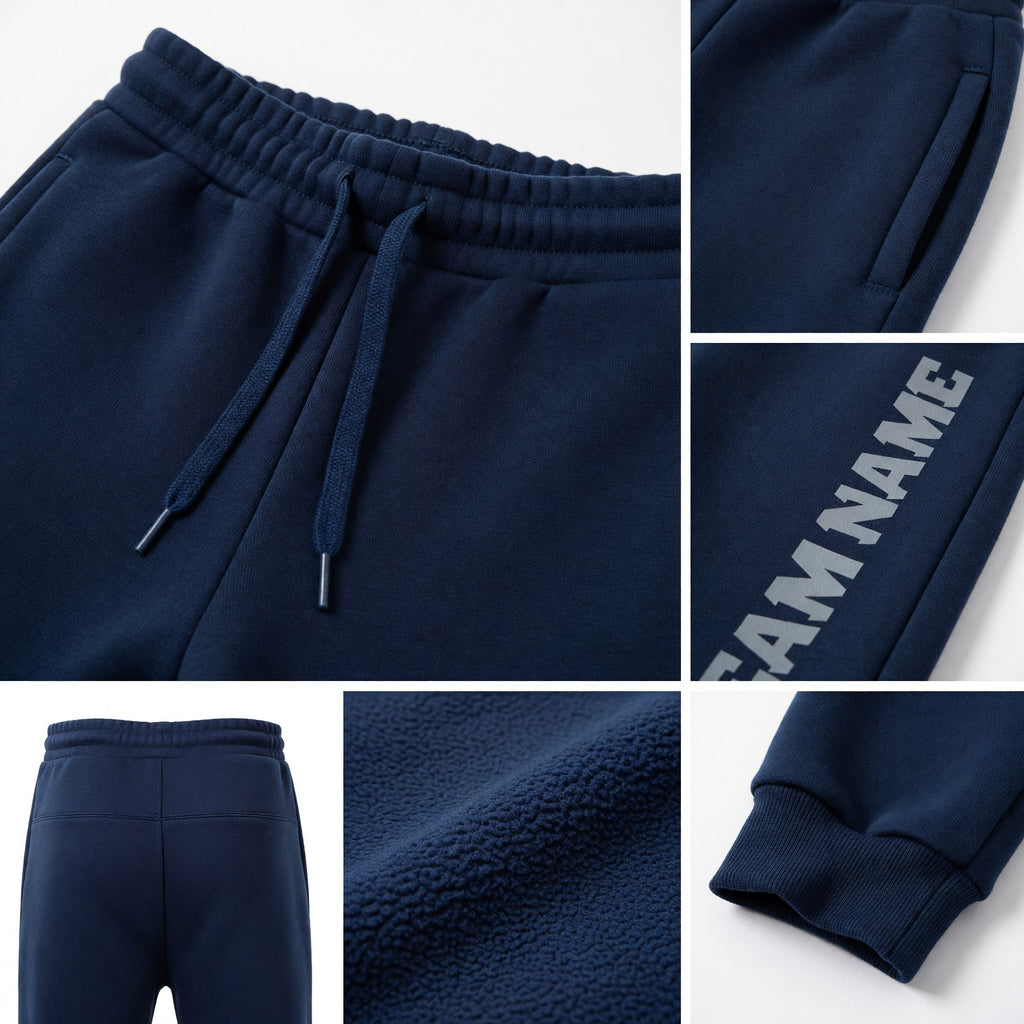 Custom Navy Gray Fleece Jogger Sweatpants detail