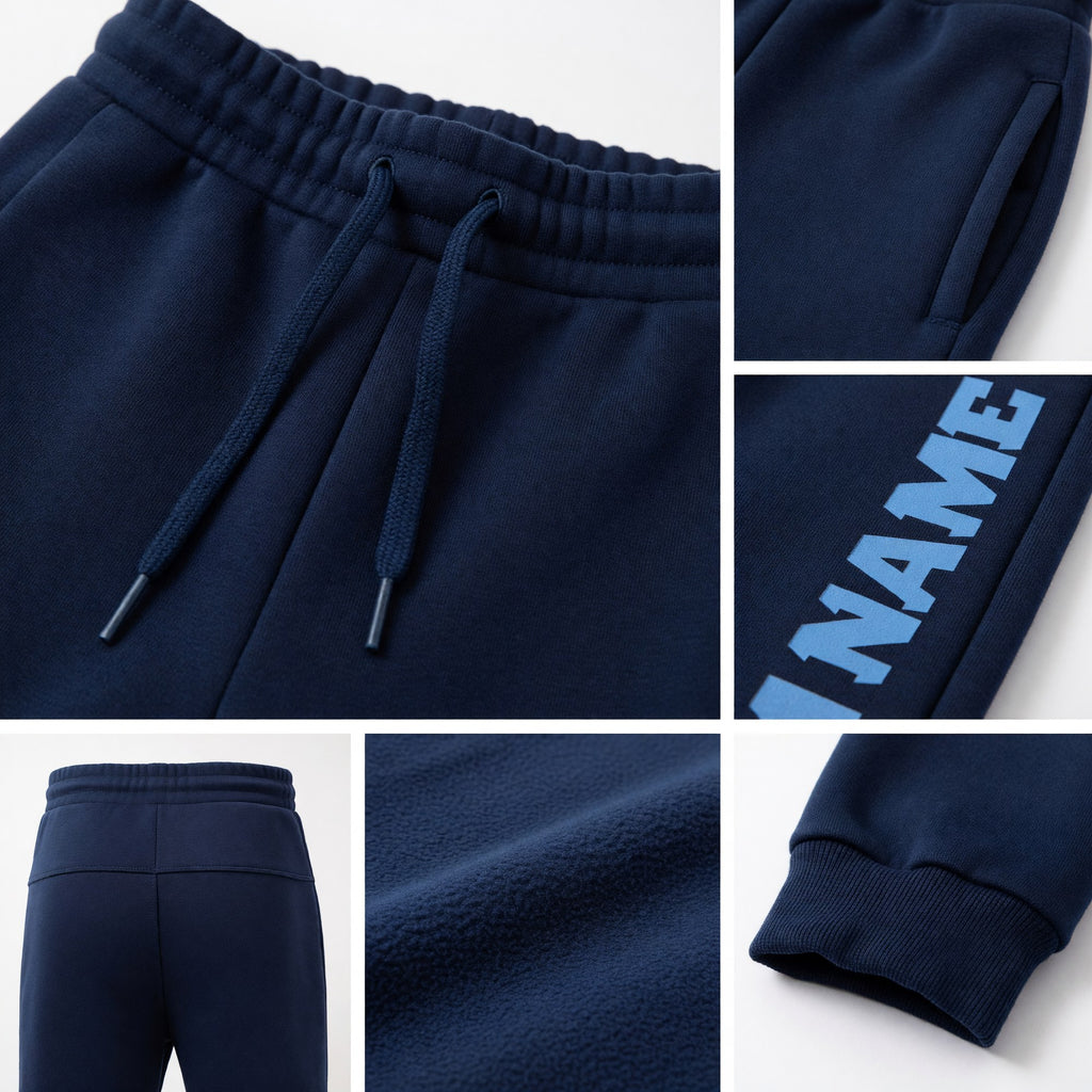 Custom Navy Light Blue Fleece Jogger Sweatpants detail