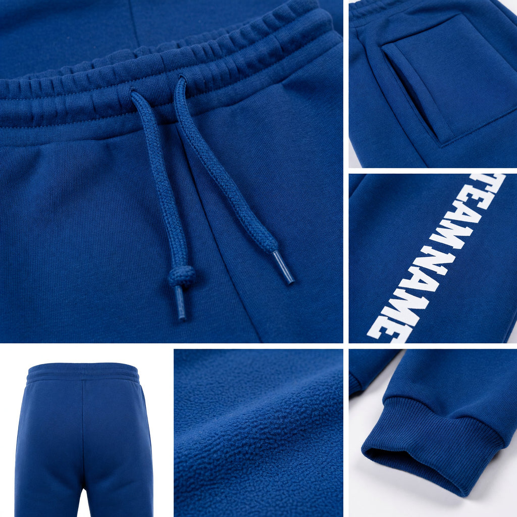 Custom Royal White Fleece Jogger Sweatpants detail