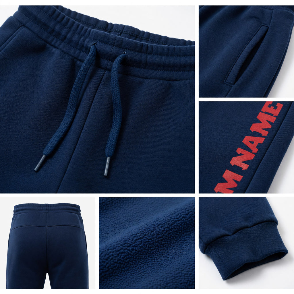 Custom Royal Red Fleece Jogger Sweatpants detail
