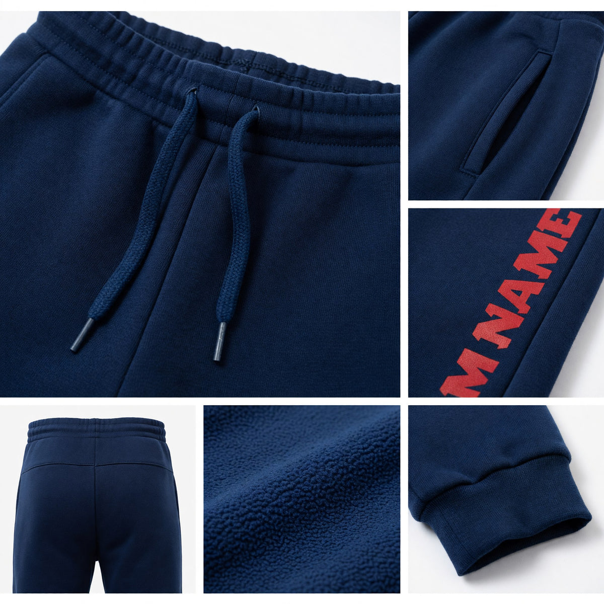 Custom Royal Red Fleece Jogger Sweatpants detail