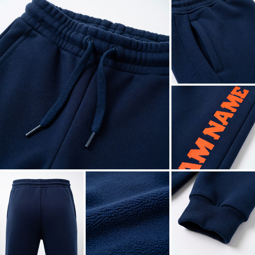 Custom Royal Orange Fleece Jogger Sweatpants detail