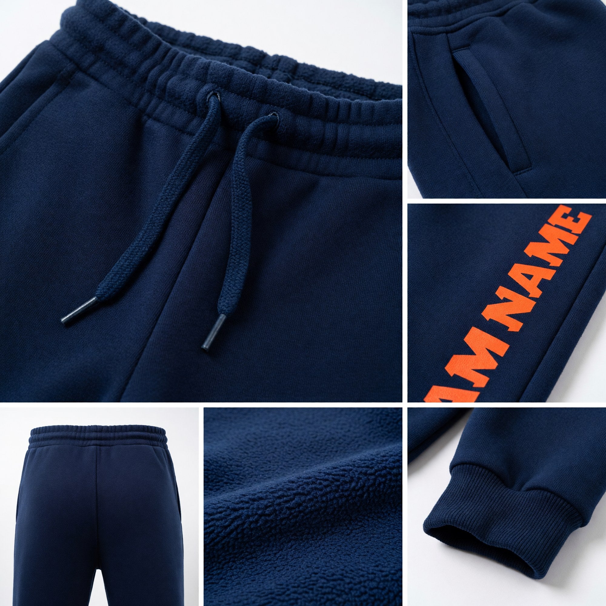 Custom Royal Orange Fleece Jogger Sweatpants detail