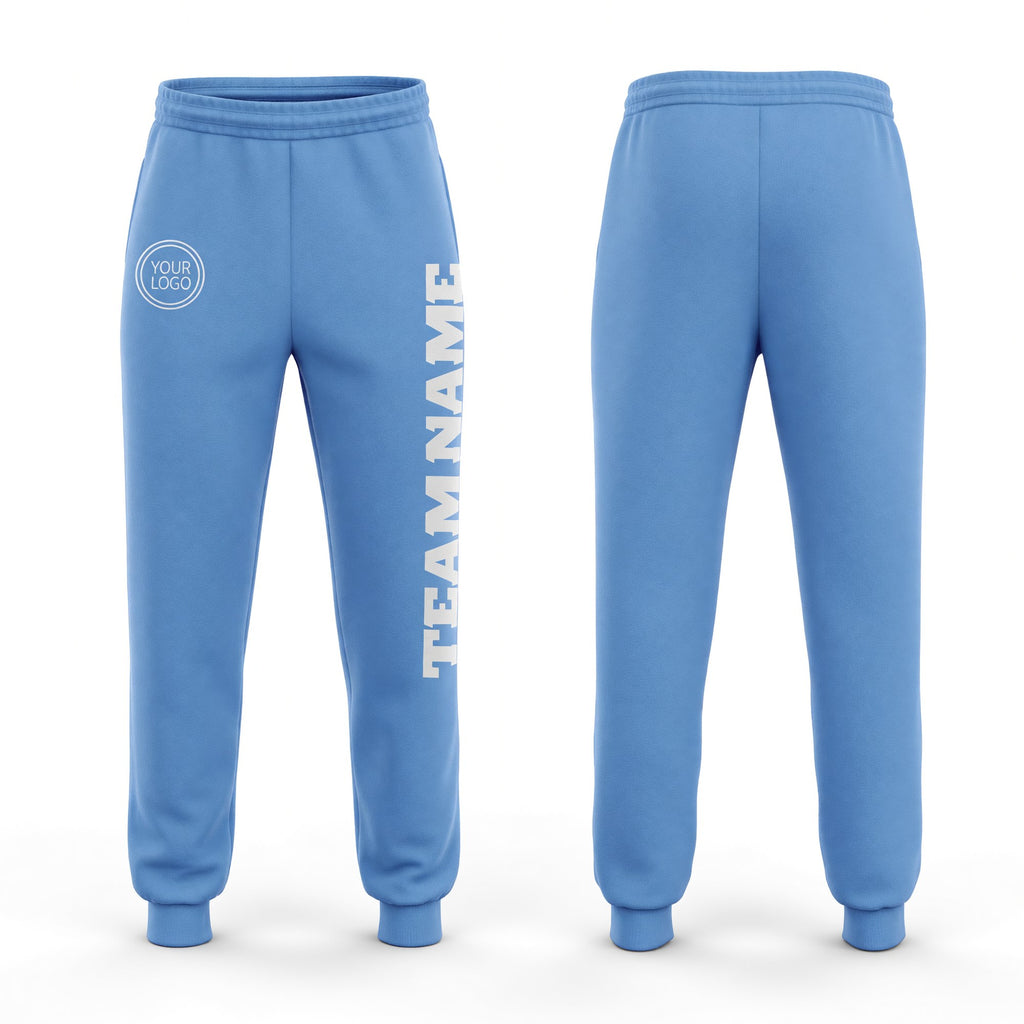 Custom Light Blue White Fleece Jogger Sweatpants