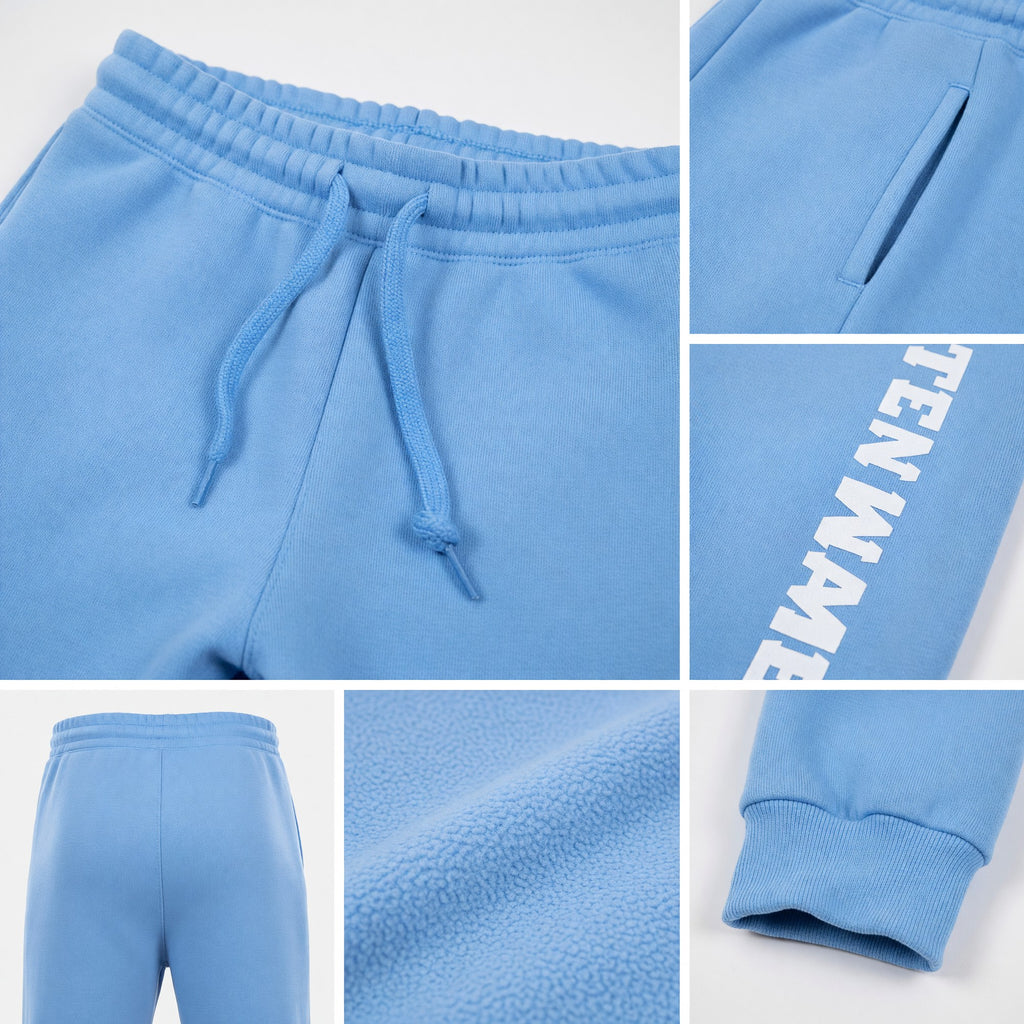 Custom Light Blue White Fleece Jogger Sweatpants detail
