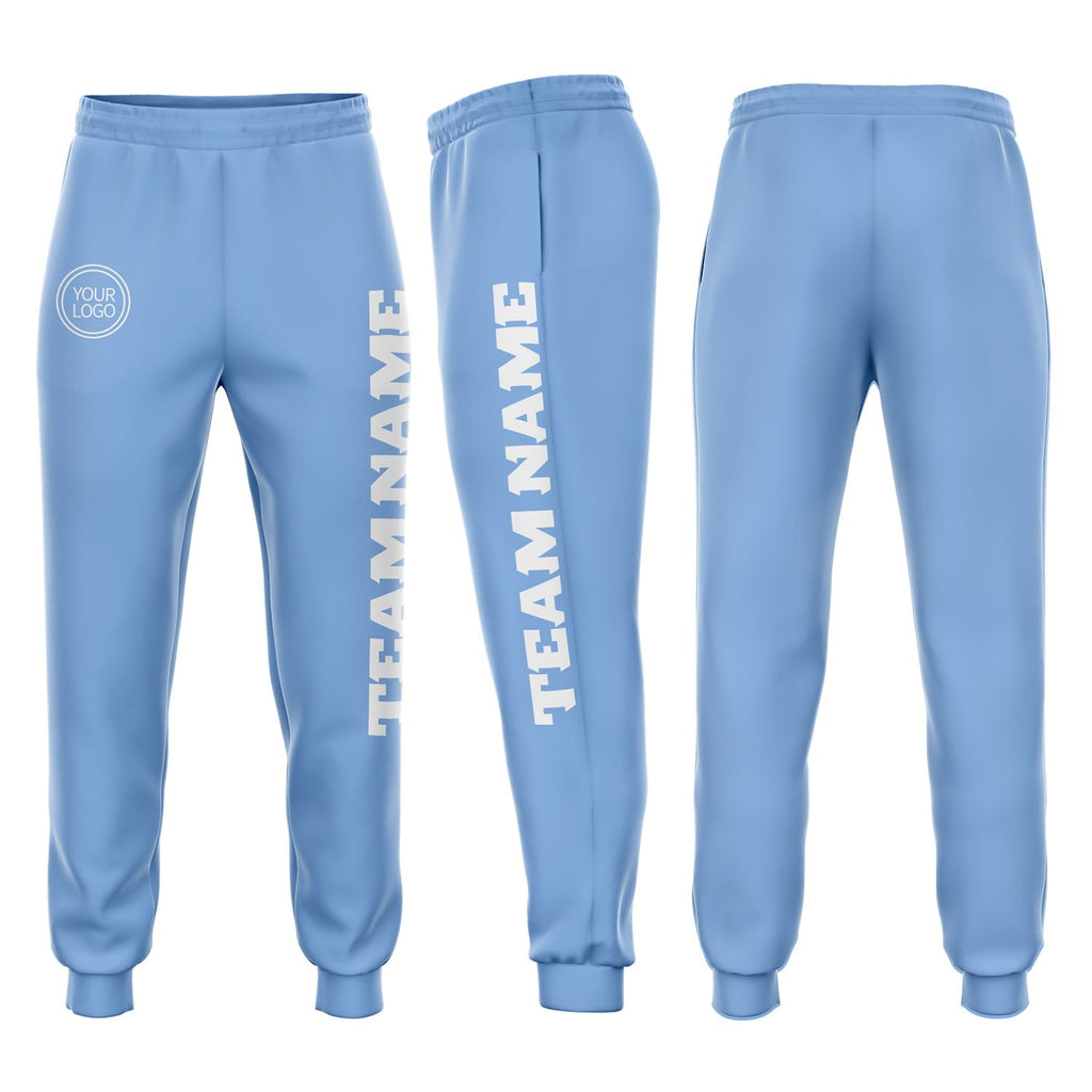 Custom Light Blue White Fleece Jogger Sweatpants photo 1