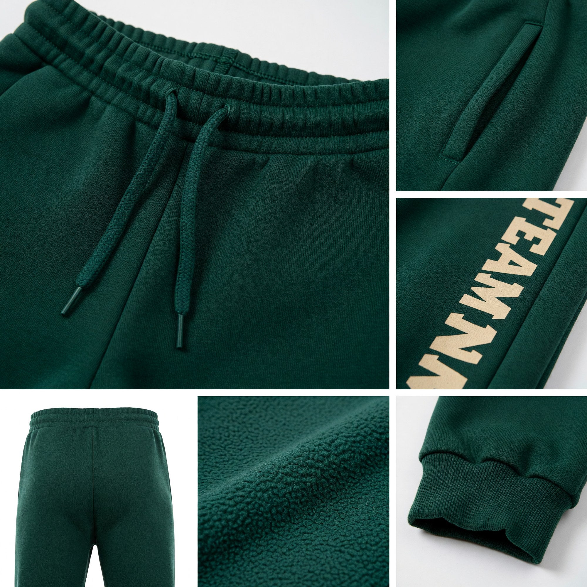 Custom Green Cream Fleece Jogger Sweatpants detail