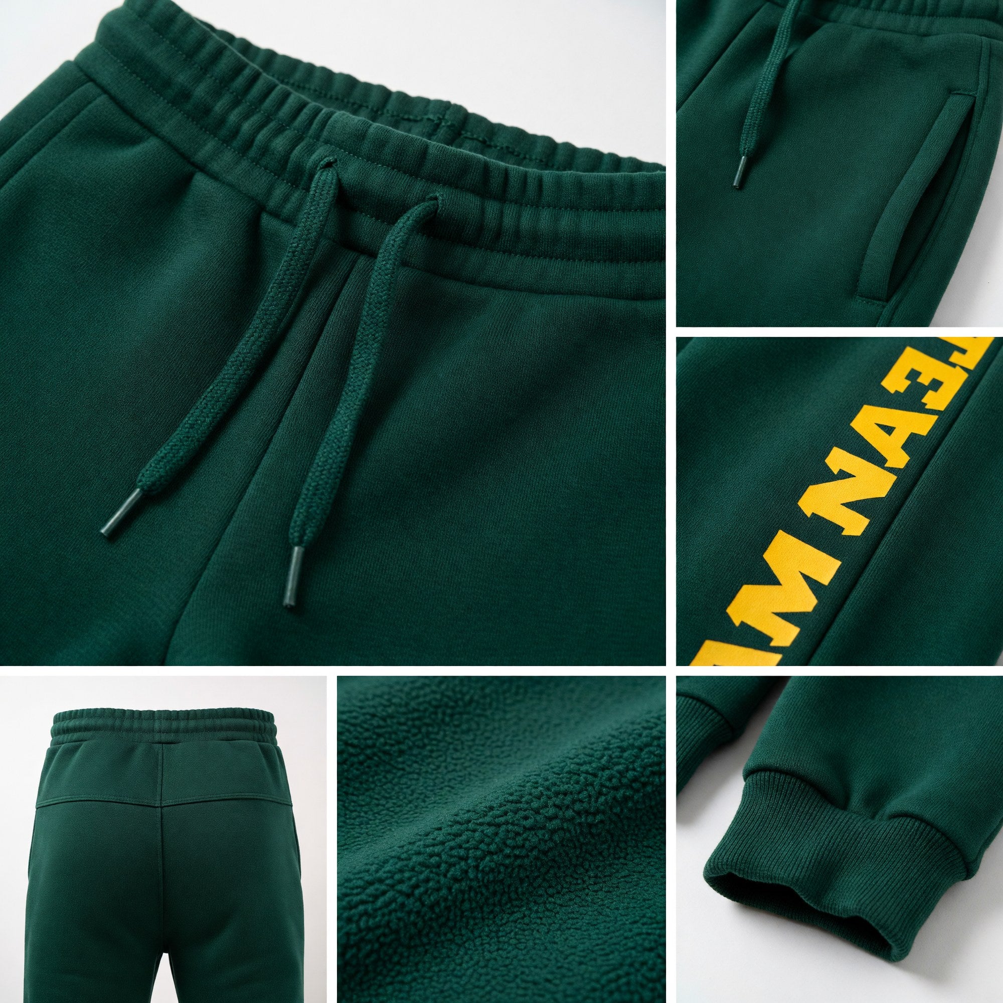 Custom Green Gold Fleece Jogger Sweatpants detail
