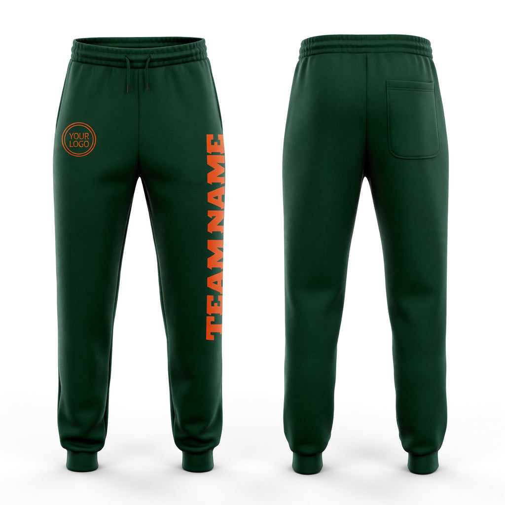 Custom Green Orange Fleece Jogger Sweatpants