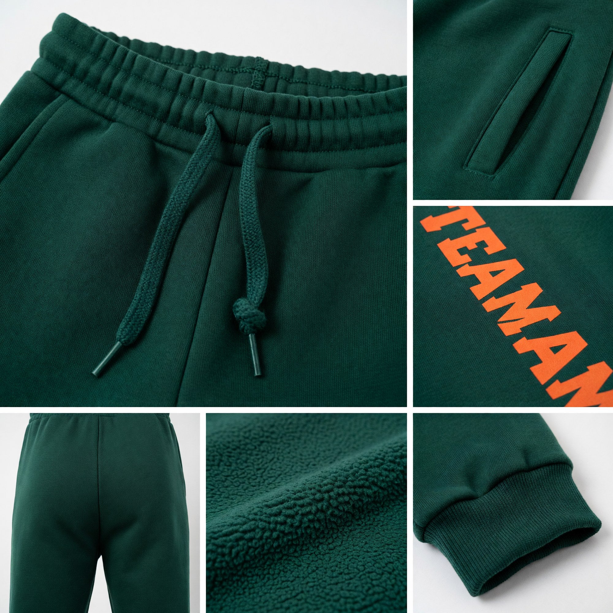 Custom Green Orange Fleece Jogger Sweatpants detail