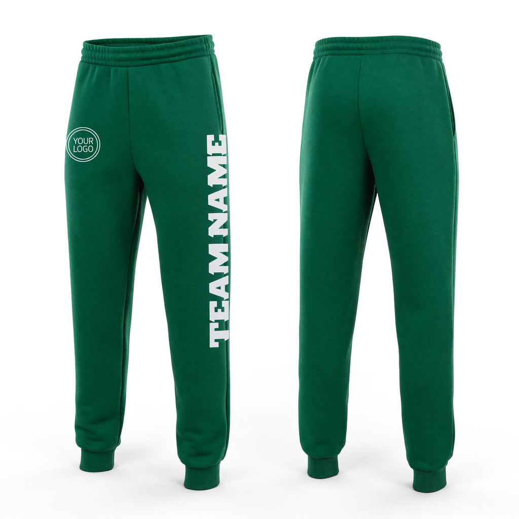 Custom Kelly Green White Fleece Jogger Sweatpants