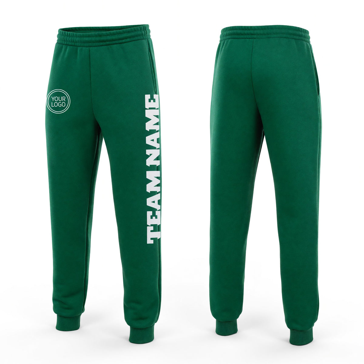 Custom Kelly Green White Fleece Jogger Sweatpants