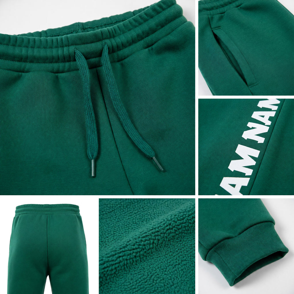 Custom Kelly Green White Fleece Jogger Sweatpants detail