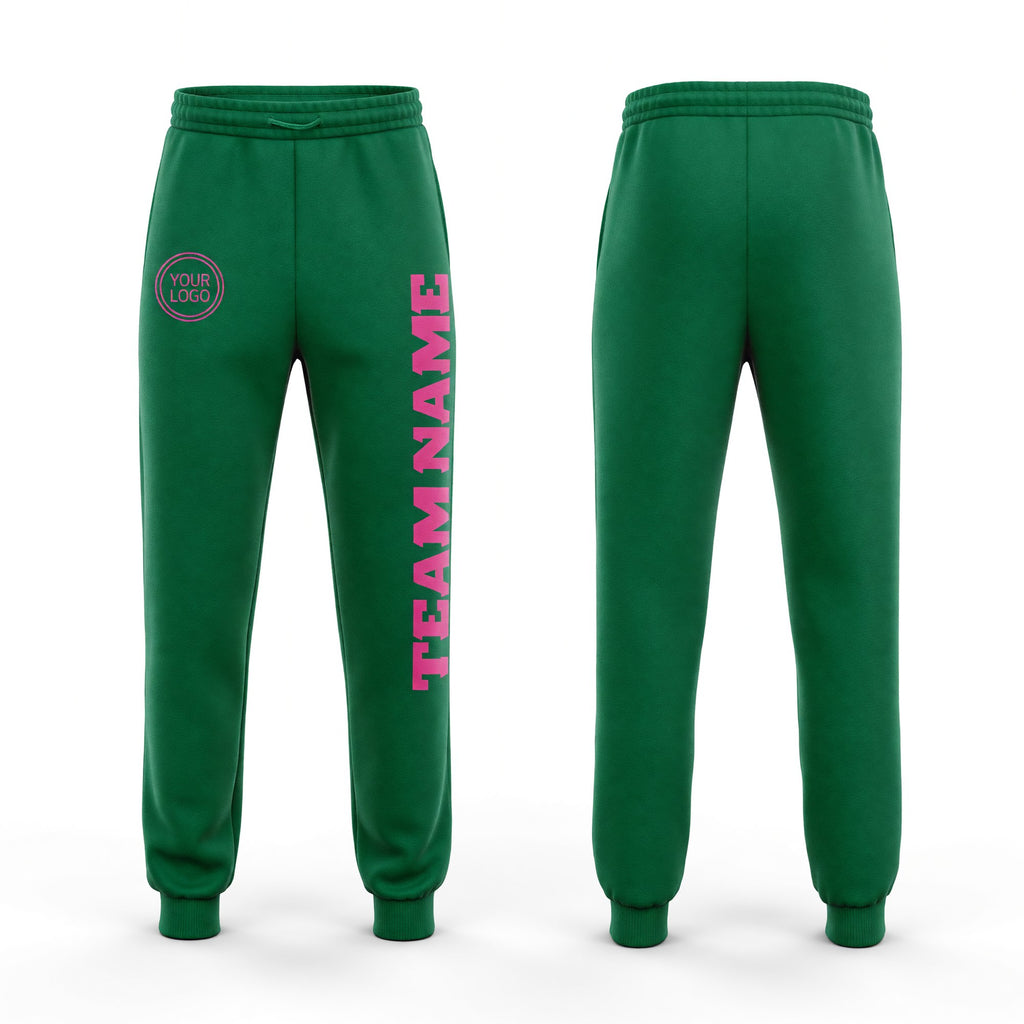 Custom Kelly Green Pink Fleece Jogger Sweatpants